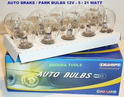 AUTO BULBS 10pc BOX -12V-5W/21W- BRAKE & PARK LIGHTS - TWIN FILAMENT GLOBES.
