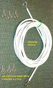CURTAIN WIRE KIT 4 meter WIRE WITH HOOKS & EYES - NEW