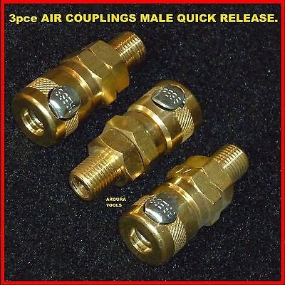 AIR LINE BRASS SOCKET QUICK RELEASE COUPLINGS MALE- 3PCE PACK- BRAND NEW.