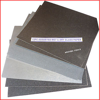 SANDPAPER WET & DRY - 12 pc PACK - ASSORTED GRIT - NEW.