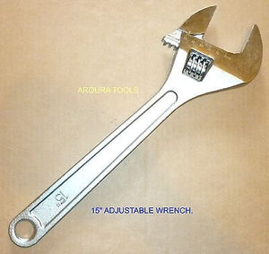 ADJUSTABLE WRENCH 380mm ( 15" ) LONG, DROP FORGED STEEL, CHROME, HEAVY DUTY-NEW