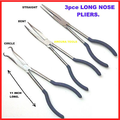 LONG NOSE PLIERS 3pce SET, 11 INCH SIZE - DROP FORGED STEEL - NEW.
