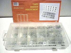 METAL WASHER ASSORTMENT KIT 720pc IN PLASTIC STORAGE CASE- NEW