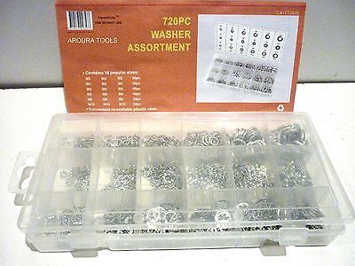 METAL WASHER ASSORTMENT KIT 720pc IN PLASTIC STORAGE CASE- NEW
