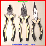 PLIERS 3 PC KIT COMBINATION, LONG NOSE, SIDE CUTTERS - NEW