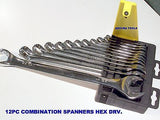 SPANNERS 12 pc RING & OPEN END Cr V STEEL ( HEX DRIVE  METRIC & AF SIZES ) - NEW.