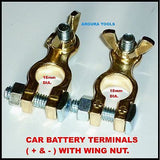 A PAIR OF CAR BATTERY TERMINALS (+) & (-) WITH WING NUT CONNECTION- BRAND NEW.