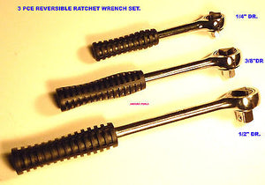 3 pc REVERSIBLE RATCHET WRENCH SET ( 1/2" , 3/8" & 1/4" DRIVE ) - BRAND NEW.