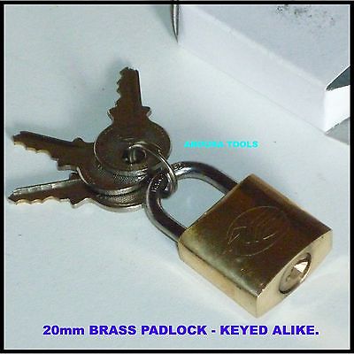 PADLOCK BRASS 20mm - KEYED ALIKE PADLOCKS - NEW.