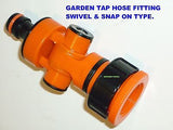 GARDEN TAP SNAP ON HOSE FITING WITH SWIVEL JOINTS - NEW DESIGN.