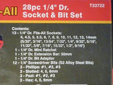 SOCKET & BIT SET 28 pc 1/4" DRIVE SOCKETS MULTI FIT SIZES ( mm & AF ) -NEW.