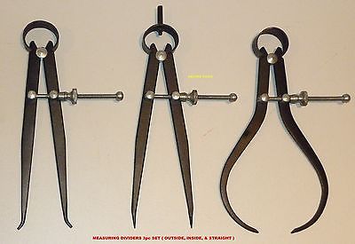 MEASURING CALIPERS DIVIDERS 3 PC SET 6 INCH INSIDE, OUTSIDE, STRAIGHT,  - NEW.