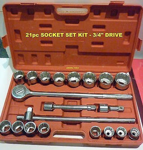 SOCKET SET- 21 pc- 3/4" DR ( IMPERIAL SIZES ) NEW SET IN BLOW MOLDED CASE.