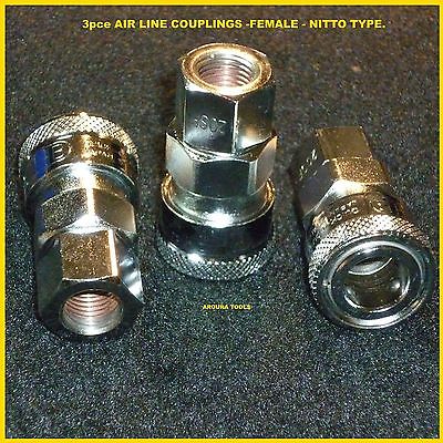 AIR LINE QUICK RELEASE SOCKET COUPLINGS FEMALE- 3PCE PACK- NITTO TYPE BRAND NEW.