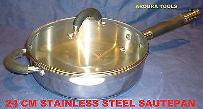 FRYING PAN , SAUTEPAN, STAINLESS STEEL 24cm WITH GLASS LID - NEW IN BOX.