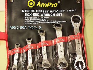 SPANNERS - 5 pc RATCHET RING OFFSET  BOX END ( IMPERIAL SIZES ) - AMPRO - NEW.