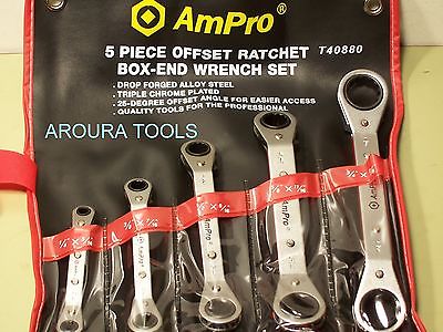 SPANNERS - 5 pc RATCHET RING OFFSET  BOX END ( IMPERIAL SIZES ) - AMPRO - NEW.