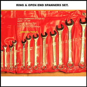 SPANNERS-12pc RING & OPEN END CRV STEEL ( AF ) SIZES - NEW.
