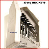 HEX KEYS 30 pc Cr V STEEL LONG & SHORT ARM  IN PLASTIC CARRY CASE - NEW.