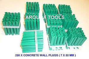 HARDWALL WALL PLUGS - 250pcs BOX- CONCRETE, BRICK, FASTENING, BRAND NEW.