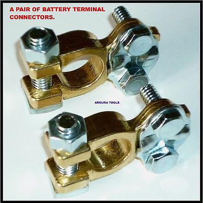 A PAIR OF CAR BATTERY TERMINALS WITH WIRE CLAMP CONNECTION- BRAND NEW.