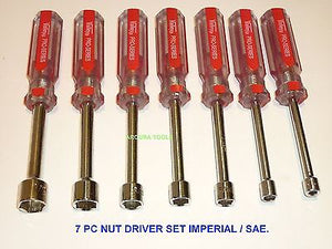 NUT DRIVERS 7pce SET SAE SIZES ( 3/16" TO 1/2" ) - PRO QUALITY- BRAND NEW.