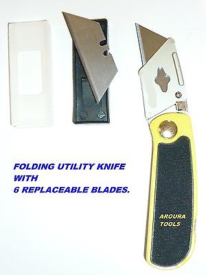 UTILITY KNIFE SOLID METAL FOLD AWAY WITH 6 REPLACEABLE BLADES- BRAND NEW.