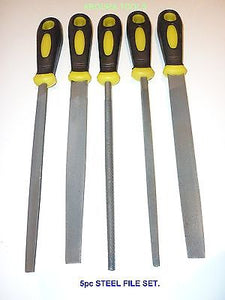 FILES FOR STEEL 5pc SET- 12" LONG - HARDENED TOOL STEEL- PVC GRIP HANDLES - NEW