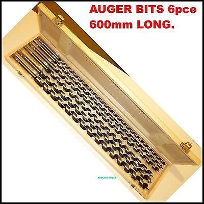 AUGER BITS 600mm LONG  6pc  SET ( 10 TO 20 mm ) -NEW IN WOOD CASE