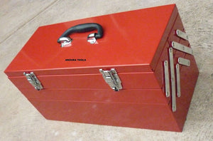TOOL BOX -5 TRAY- ALL METAL- FOLDING CANTILEVER TYPE WITH TWO LOCK CATCHES- NEW.