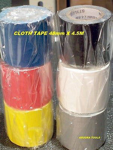 CLOTH TAPE 6 ROLLS MIXED COLOURS - 48 mm X 4.5 M -NEW