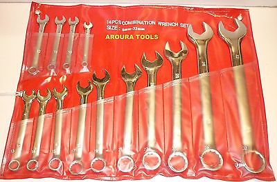 SPANNERS 14 pc RING & OPEN END ( METRIC 8 - 32 mm ) FORGED ALLOY- NEW IN POUCH.