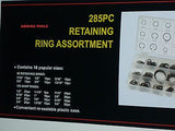 RETAINING RINGS ASSORTMENT KIT 285 pc IN PLASTIC STORAGE CASE- NEW
