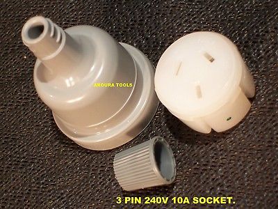 POWER LEAD SOCKET 240V -10AMP - 3 PIN REWIREABLE, BACK ENTRY - NEW