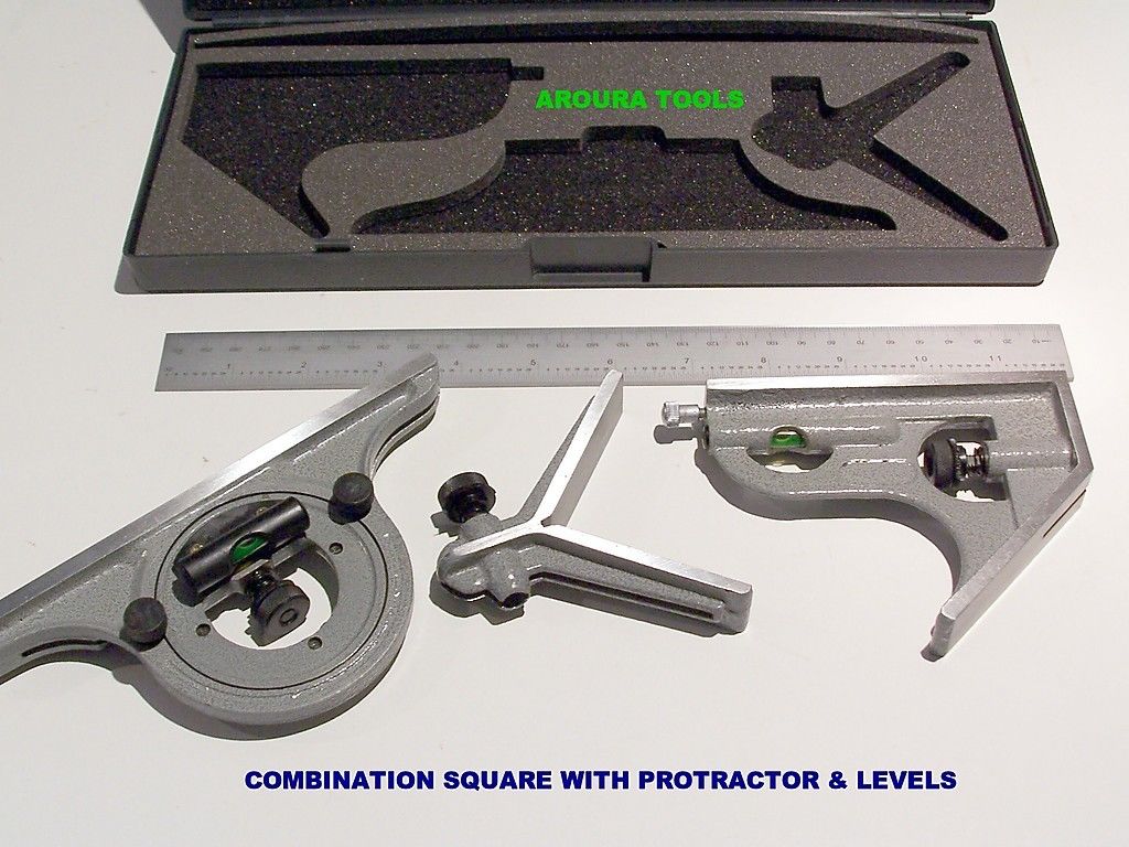 COMBINATION SQUARE WITH PROTRACTOR, SPIRIT LEVELS & SCRIBE- 300mm RULE ...