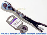 DUAL HEAD RATCHET 1/2" & 3/8" DR WITH FORK SPANNER NEW.