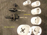 HOLE SAW KIT - 9 pce- H.S.S.- BI-METAL - ( 22 to 64 mm ) - NEW.