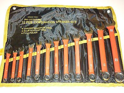 SPANNERS 12 pc- RING & OPEN END ( MM ) CR V- ELLIPTIC PATTERN- FULLY POLISHED