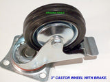 TROLLEY WHEEL 3 INCH SWIVEL CASTOR WITH BRAKES - NEW