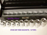 TORX OR EXTERNAL STAR SOCKET SET 9 pc - 1/2" Dr.- New.