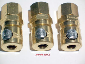 AIR FITTINGS LINE COUPLINGS QUICK RELEASE BRASS 3pc SET FEMALE 1/4"- NEW