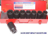 IMPACT DEEP SOCKET SET- 8pc-3/4 DR- METRIC SIZES- CR MOLY - NEW IN STEEL CASE.