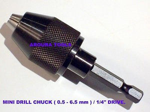 MINI DRILL CHUCK ( 0.5 - 6.5 mm ) WITH 1/4" HEX DRIVE - NEW.