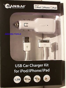APPLE USB CAR CHARGER KIT FOR -i Phone, i Pad, iPod, - NEW