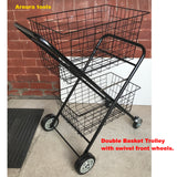 Shopping Trolley Double Basket with swivel front Steering wheels - Heavy Duty