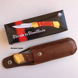 Folding pocket knife stainless steel blade with Leather carry pouch- BRAND NEW.