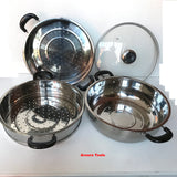 Stainless Steel Cooking Steamer 4pc set - Easy Lift type - 2 level steamer- New